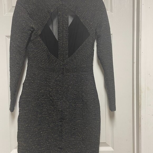 Artelier Nicole Miller Black Gold Metallic Cutout Back Cocktail Dress - Picture 2 of 5